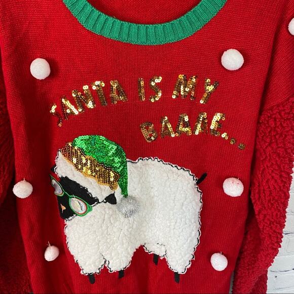 Blizzard Bay  Woman's SHEEP Ugly Christmas Sweater Large "SANTA IS MY BAAAE " - Picture 2 of 5